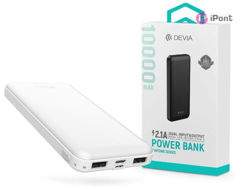 Devia hordozható külső akkumulátor / power bank - 10.000 mAh - Devia Kintone    Series V3 - 2xUSB + Type-C + microUSB - fehér