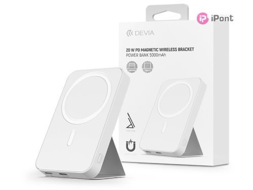 Devia hordozható külső akkumulátor / power bank / állvány - 5000 mAh - Devia    Extreme Speed Series PD20W Magnetic Wireless Bracket - Lightning + Type-C -     fehér