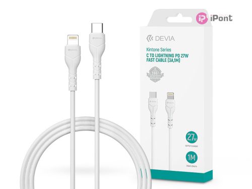 Devia USB Type-C - Lightning adat- és töltőkábel 1 m-es vezetékkel - Devia      Kintone Series Type-C to Lightning PD Cable - 27W - fehér