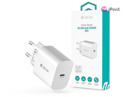 Devia GaN hálózati töltő adapterType-C bemenettel - 30W - Devia Smart Series PD 30W GaN Charger - fehér