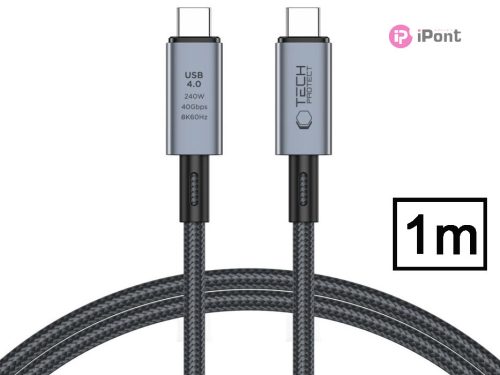 Tech-Protect USB Type-C - USB Type-C adat- és töltőkábel - Tech-Protect         Ultraboost USB 4.0 / 8K / 40 Gbps / PD240 Cable - 240W - szürke