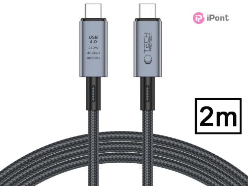 Tech-Protect USB Type-C - USB Type-C adat- és töltőkábel - Tech-Protect         Ultraboost USB 4.0 / 8K / 40 Gbps / PD240 Cable - 240W - szürke